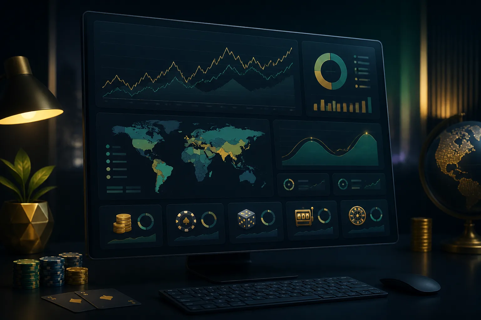 Data visualization screen displaying global online casinos 2027 statistics and growth charts